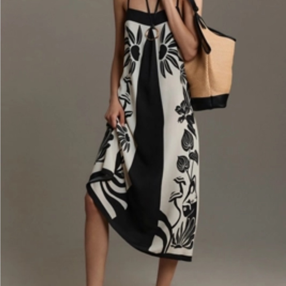 FARM Rio Black and Cream Asymmetrical Dress ANTHROPOLOGIE